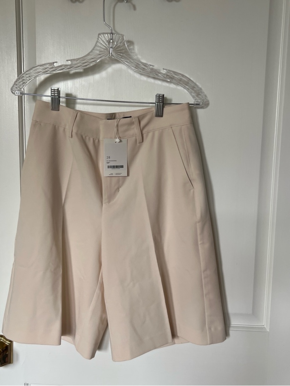 OAK + FORT Tailored Cream High-Waist Bermuda Shorts